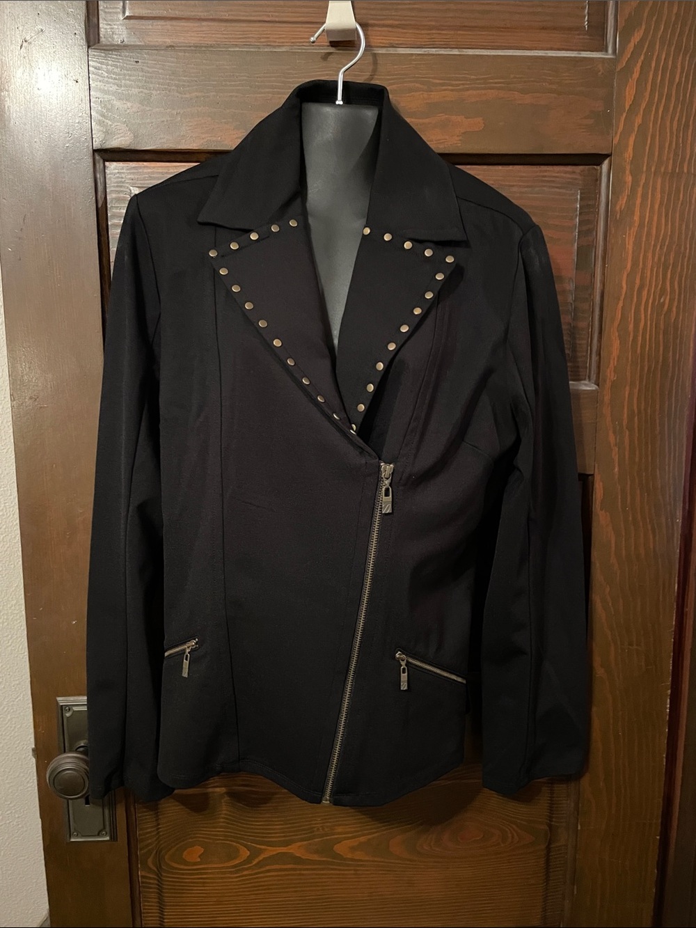SPANNER Black Stud-Trim Asymmetrical Zip Jacket